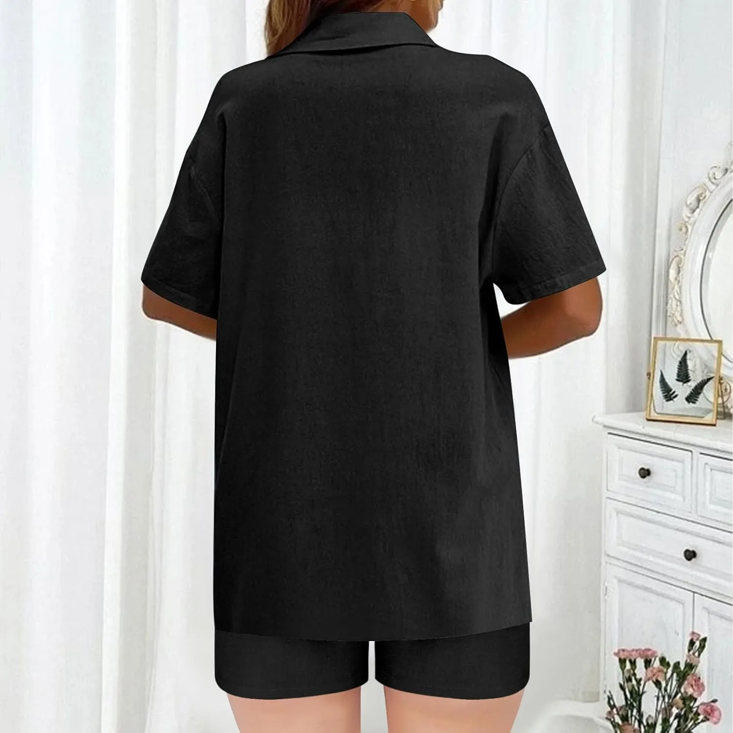 Cotton Linen Two Piece Outfits for Women Summer Shirts and Tops Tracksuits Lounge Beach Vacation Two Piece Outfits