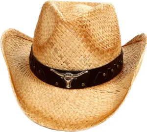 Cowboy Hat Men Structured Curved Brim Straw Cowboy Hat,Beige 2