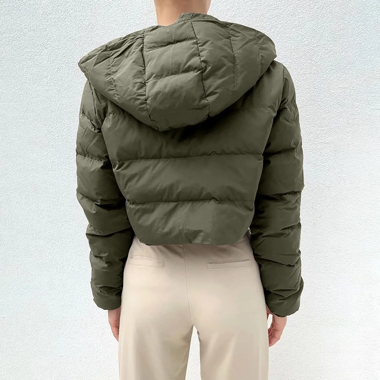 Cropped Puffer Jacket Women Lightweight Down Jacket Packable Parkas Jacket Water-Resistant Zip Thicken Hooded Insulated Coat