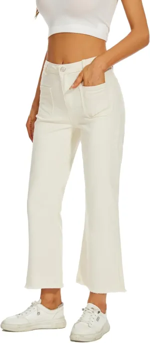 Denim Women Cropped Trousers Jeans Pants Leg Jeans High Rise Pants Stretchy with Pockets