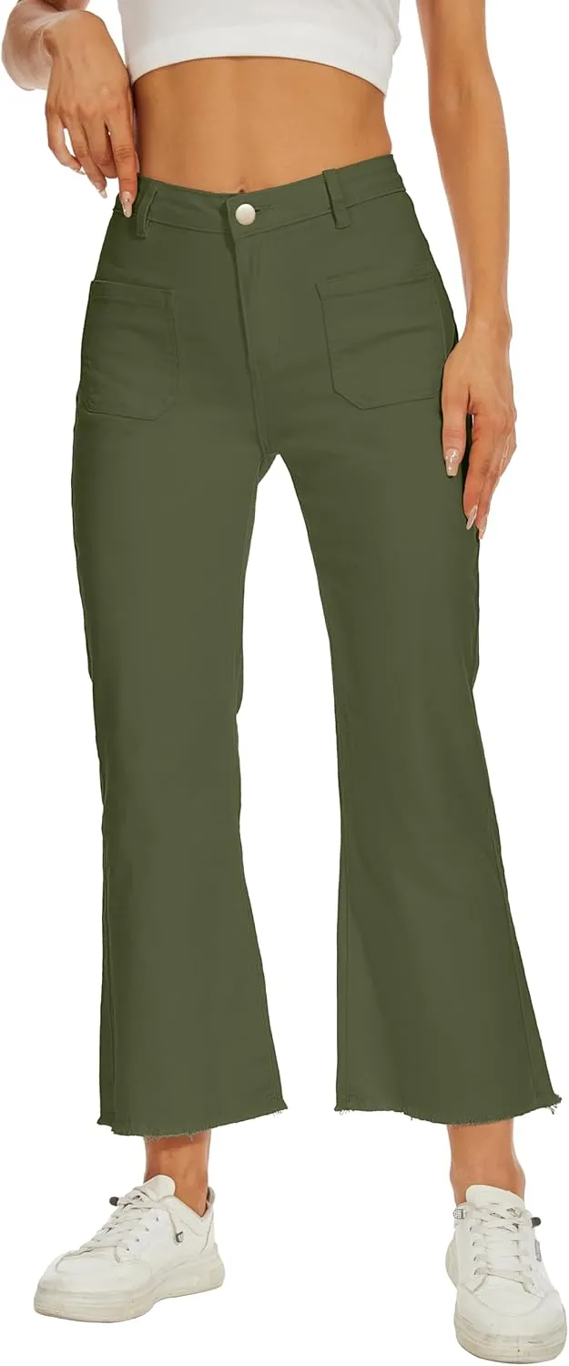Denim Women Cropped Trousers Jeans Pants Leg Jeans High Rise Pants Stretchy with Pockets