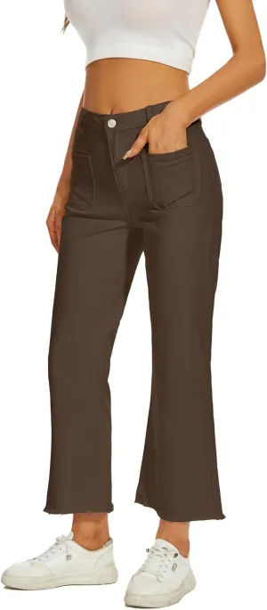 Denim Women Cropped Trousers Jeans Pants Leg Jeans High Rise Pants Stretchy with Pockets
