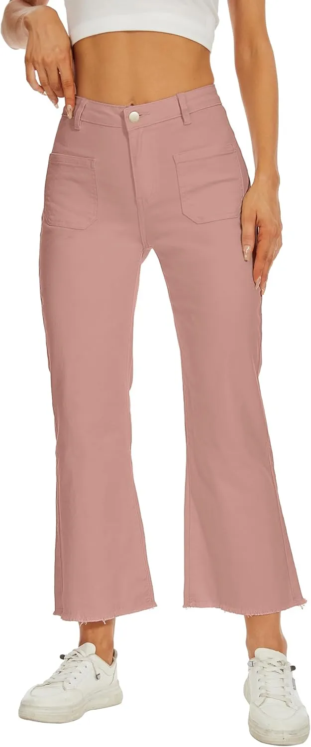 Denim Women Cropped Trousers Jeans Pants Leg Jeans High Rise Pants Stretchy with Pockets
