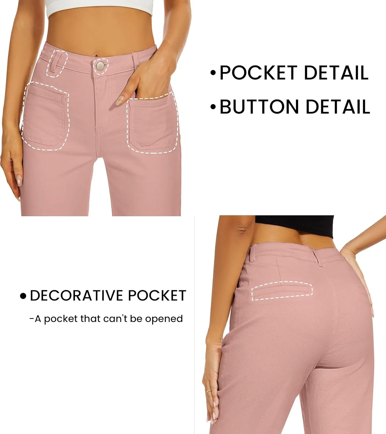 Denim Women Cropped Trousers Jeans Pants Leg Jeans High Rise Pants Stretchy with Pockets