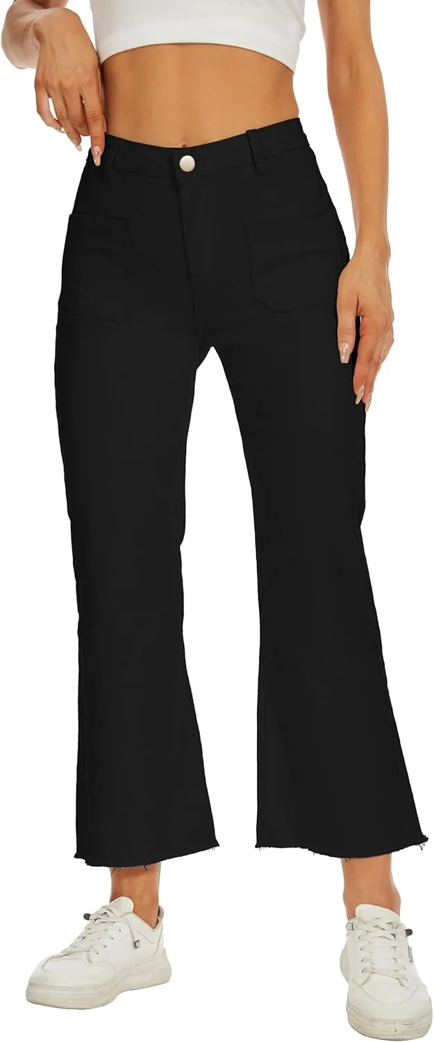 Denim Women Cropped Trousers Jeans Pants Leg Jeans High Rise Pants Stretchy with Pockets