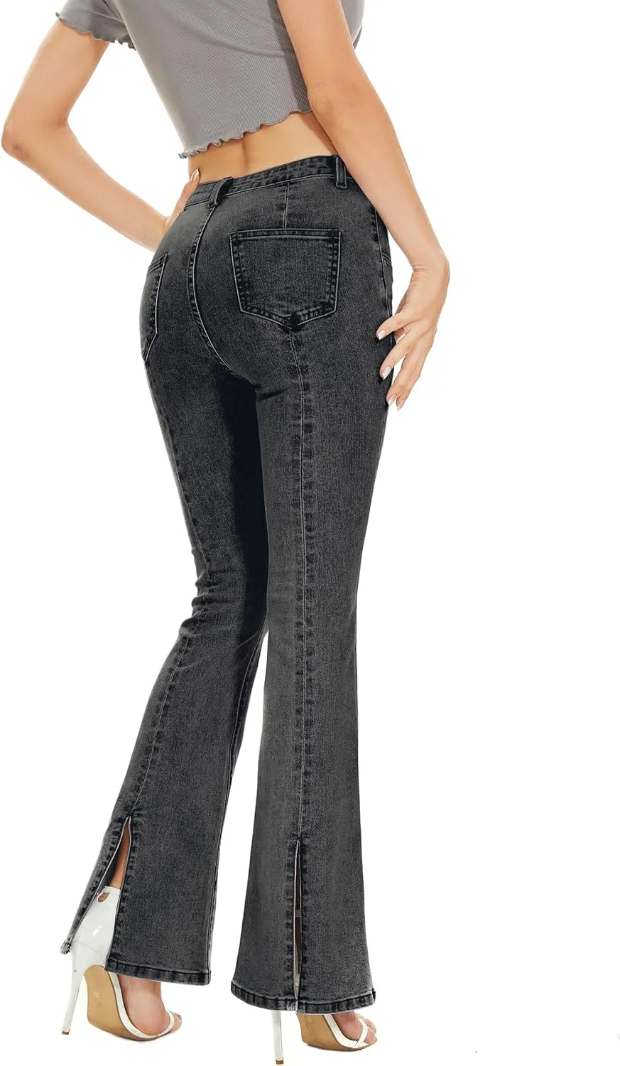 Denim Women Cropped Trousers Jeans Pants Leg Jeans High Rise Pants Stretchy with Pockets