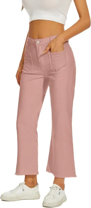 Denim Women Cropped Trousers Jeans Pants Leg Jeans High Rise Pants Stretchy with Pockets