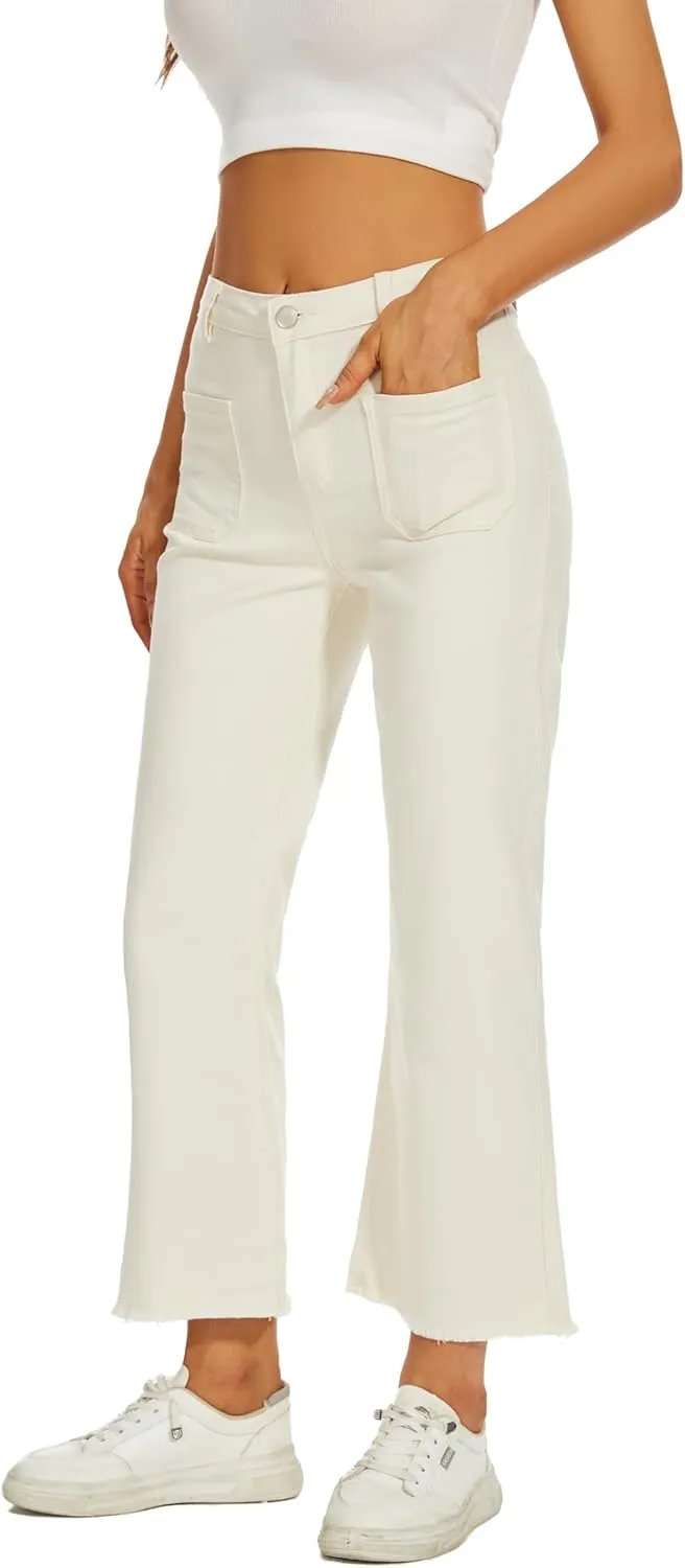 Denim Women Cropped Trousers Jeans Pants Leg Jeans High Rise Pants Stretchy with Pockets