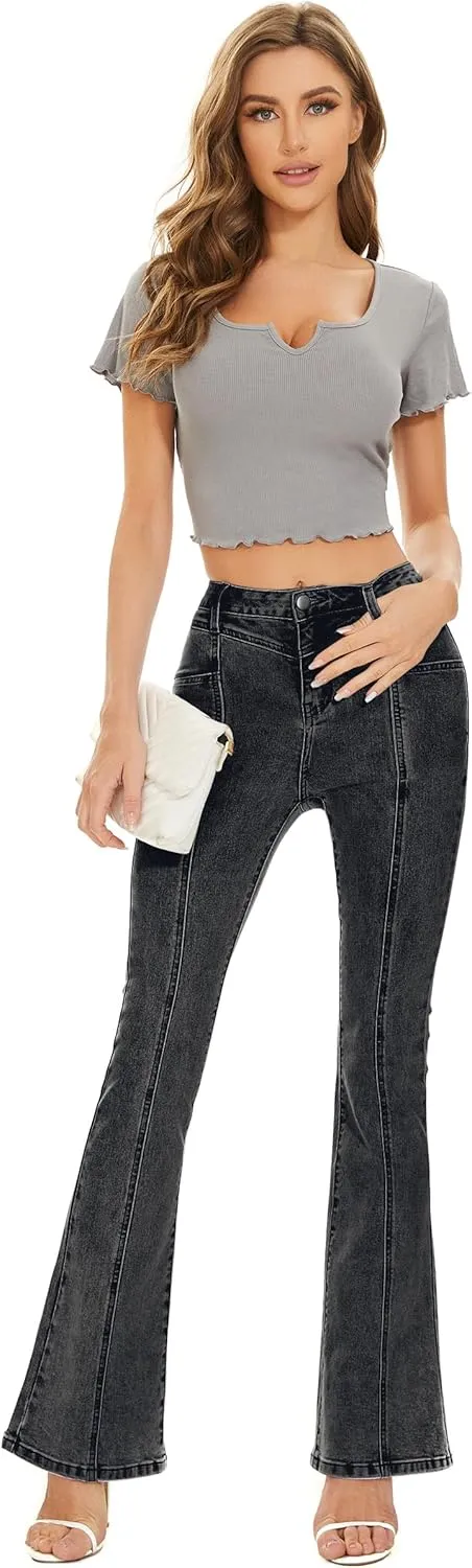 Denim Women Cropped Trousers Jeans Pants Leg Jeans High Rise Pants Stretchy with Pockets
