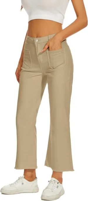 Denim Women Cropped Trousers Jeans Pants Leg Jeans High Rise Pants Stretchy with Pockets