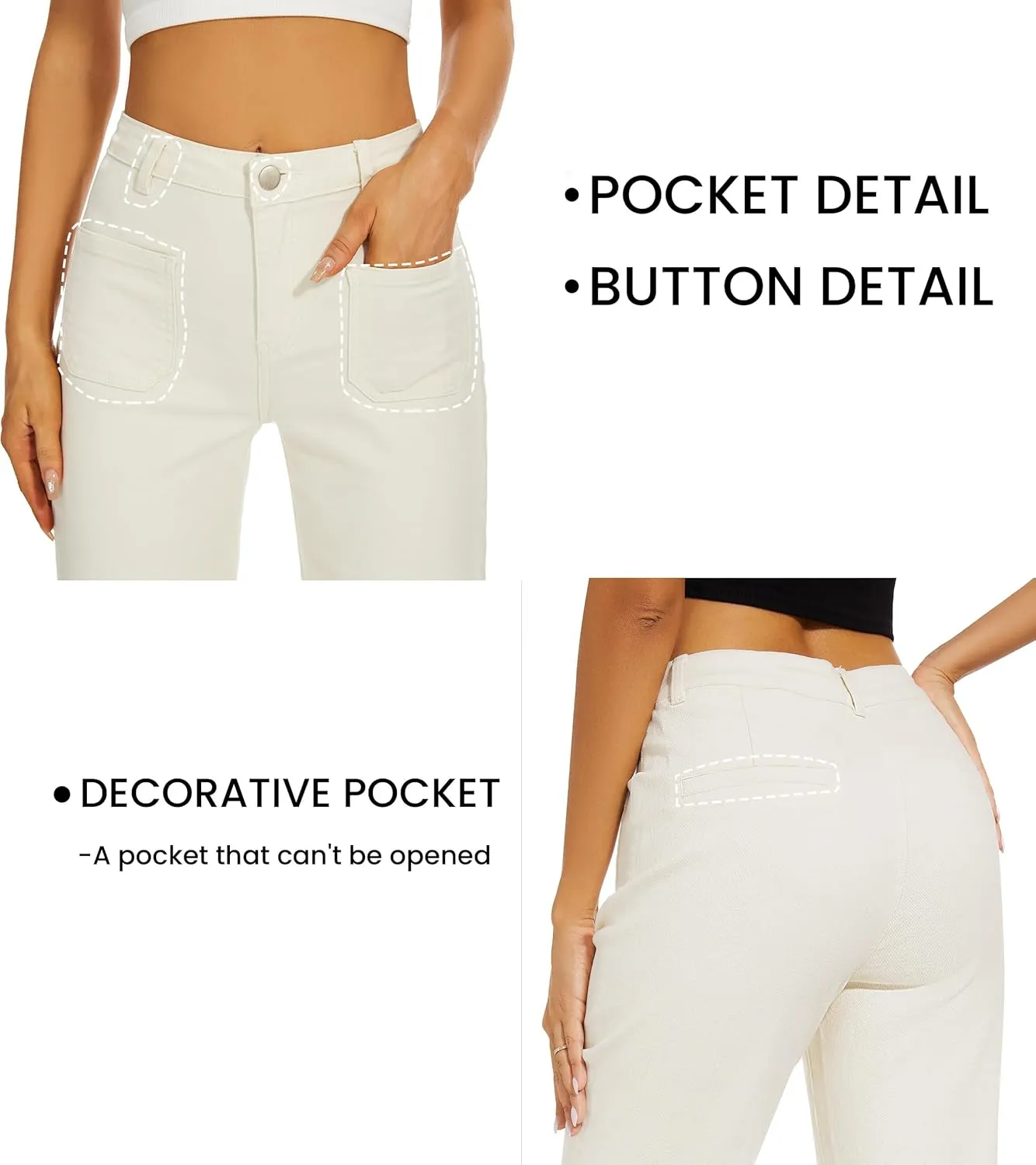 Denim Women Cropped Trousers Jeans Pants Leg Jeans High Rise Pants Stretchy with Pockets