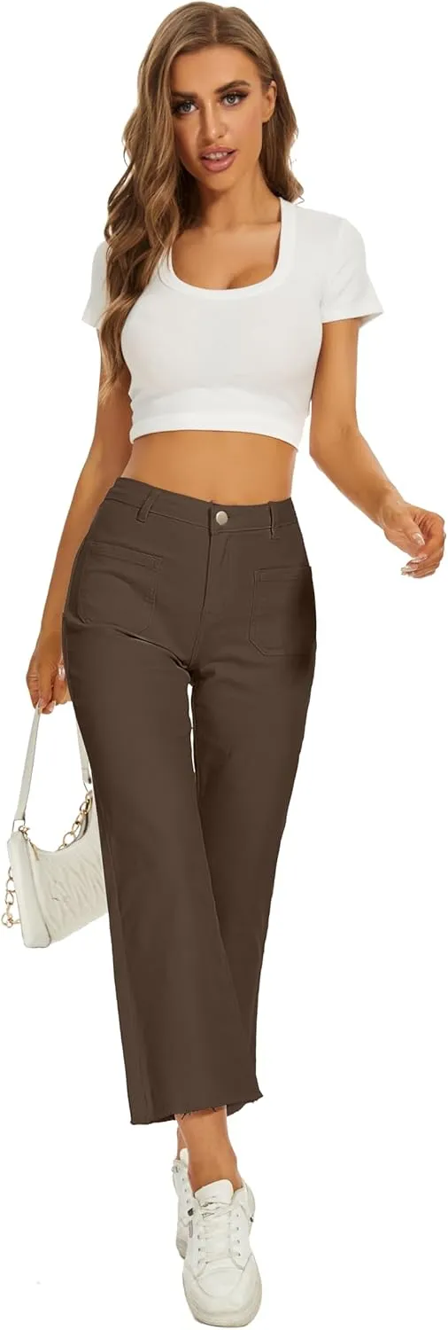 Denim Women Cropped Trousers Jeans Pants Leg Jeans High Rise Pants Stretchy with Pockets