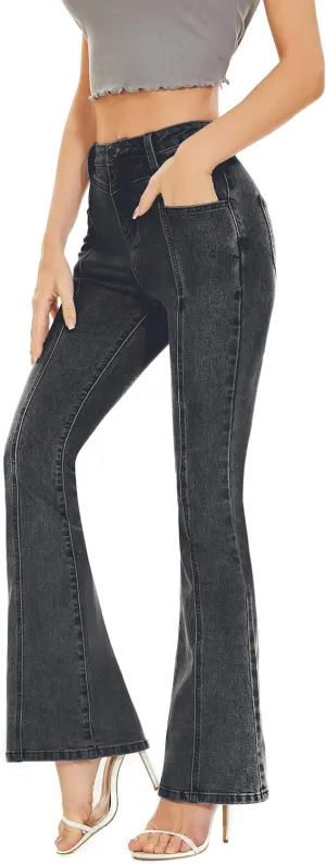Denim Women Cropped Trousers Jeans Pants Leg Jeans High Rise Pants Stretchy with Pockets