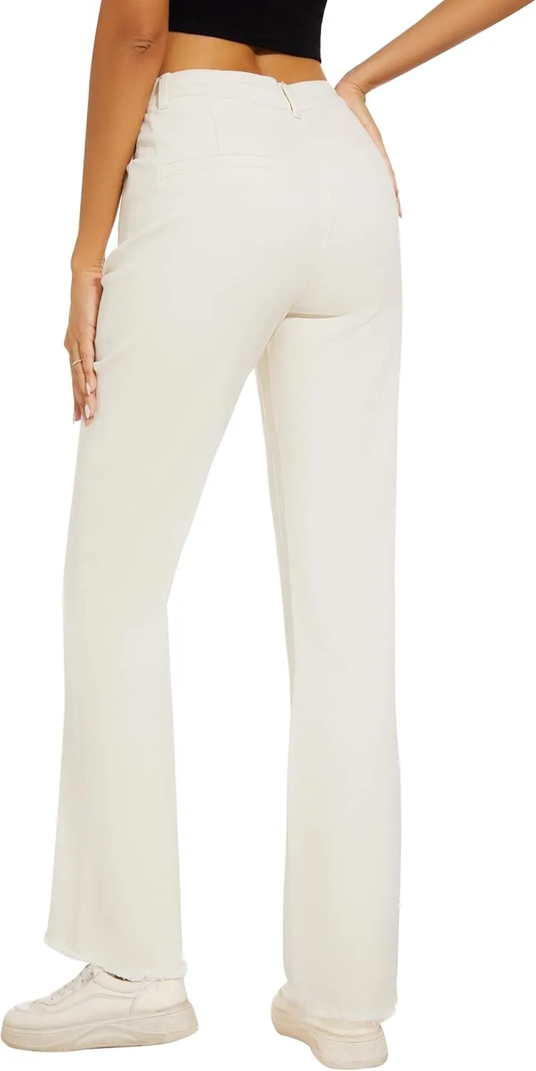 Denim Women Cropped Trousers Jeans Pants Leg Jeans High Rise Pants Stretchy with Pockets