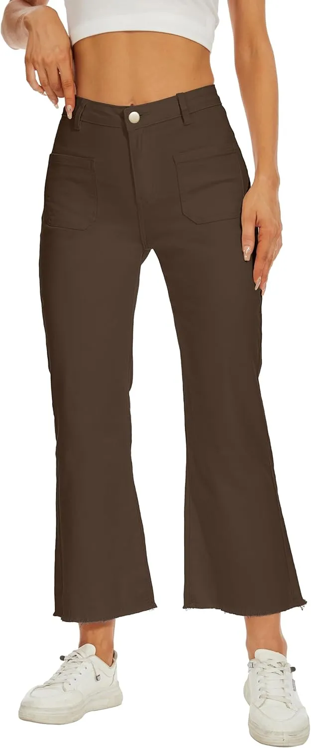 Denim Women Cropped Trousers Jeans Pants Leg Jeans High Rise Pants Stretchy with Pockets