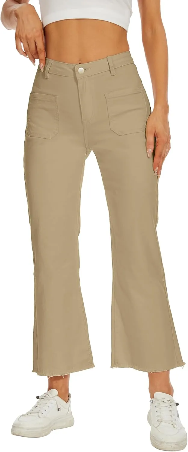 Denim Women Cropped Trousers Jeans Pants Leg Jeans High Rise Pants Stretchy with Pockets