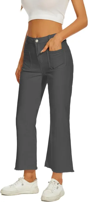 Denim Women Cropped Trousers Jeans Pants Leg Jeans High Rise Pants Stretchy with Pockets