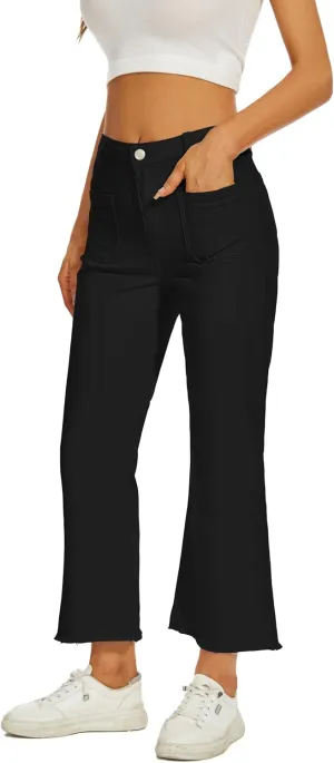 Denim Women Cropped Trousers Jeans Pants Leg Jeans High Rise Pants Stretchy with Pockets