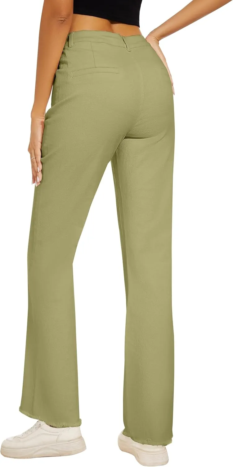 Denim Women Cropped Trousers Jeans Pants Leg Jeans High Rise Pants Stretchy with Pockets