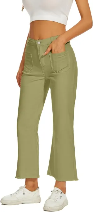 Denim Women Cropped Trousers Jeans Pants Leg Jeans High Rise Pants Stretchy with Pockets