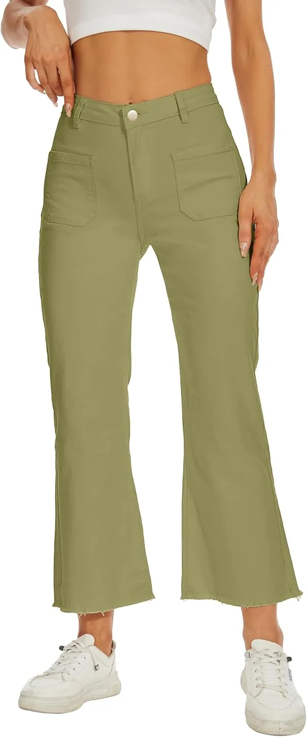 Denim Women Cropped Trousers Jeans Pants Leg Jeans High Rise Pants Stretchy with Pockets