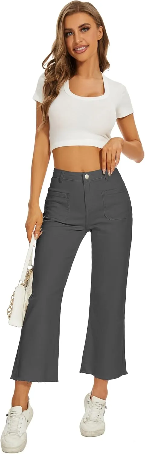 Denim Women Cropped Trousers Jeans Pants Leg Jeans High Rise Pants Stretchy with Pockets