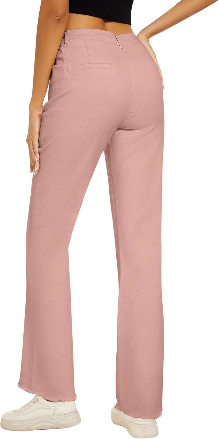 Denim Women Cropped Trousers Jeans Pants Leg Jeans High Rise Pants Stretchy with Pockets