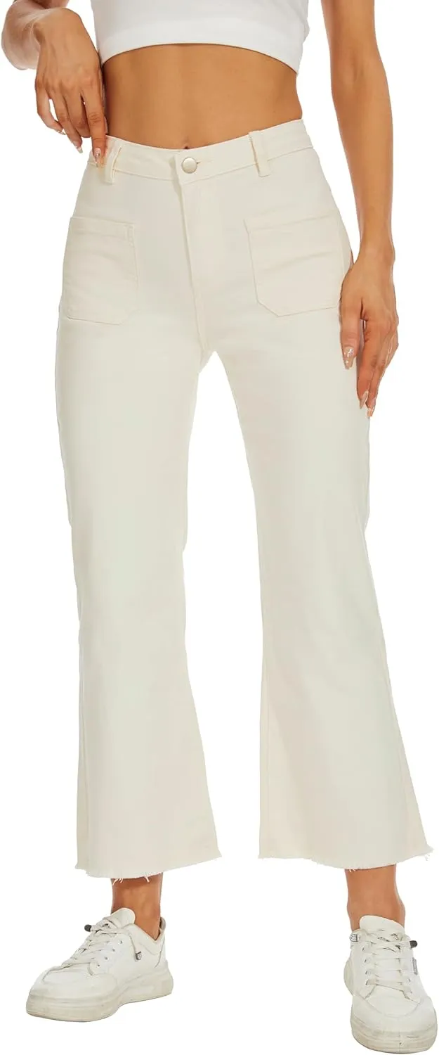 Denim Women Cropped Trousers Jeans Pants Leg Jeans High Rise Pants Stretchy with Pockets