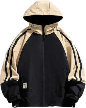 Dninmim Men's Patchwork Colour Block Thin Hooded Jacket Outdoor Casual Camping Street Coat