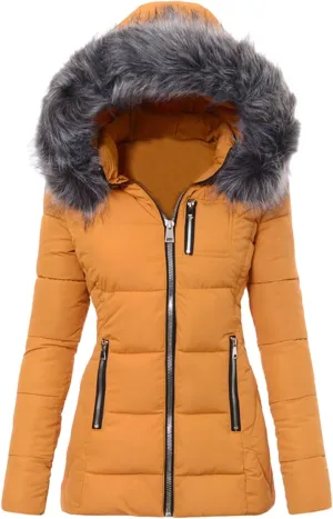 Down Puffer Jacket Women Faux Fur Hooded Coats Plush Padded Jackets Oversized Casual Outerwears Winter Warm Outfits