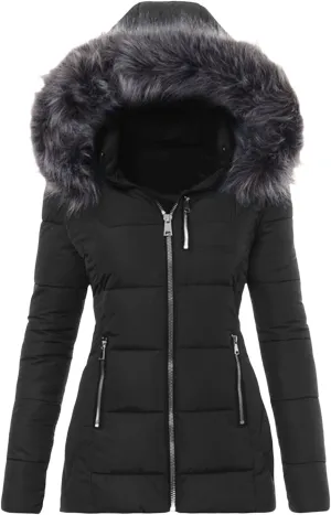 Down Puffer Jacket Women Faux Fur Hooded Coats Plush Padded Jackets Oversized Casual Outerwears Winter Warm Outfits