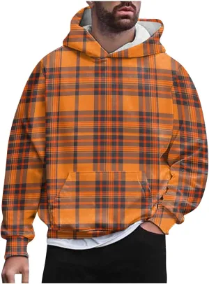 DuDubaby Mens Fleece Hoodies Men Solid Check Pullover Long Sleeve Hooded Sweatshirt Tops Hoodies Pullover