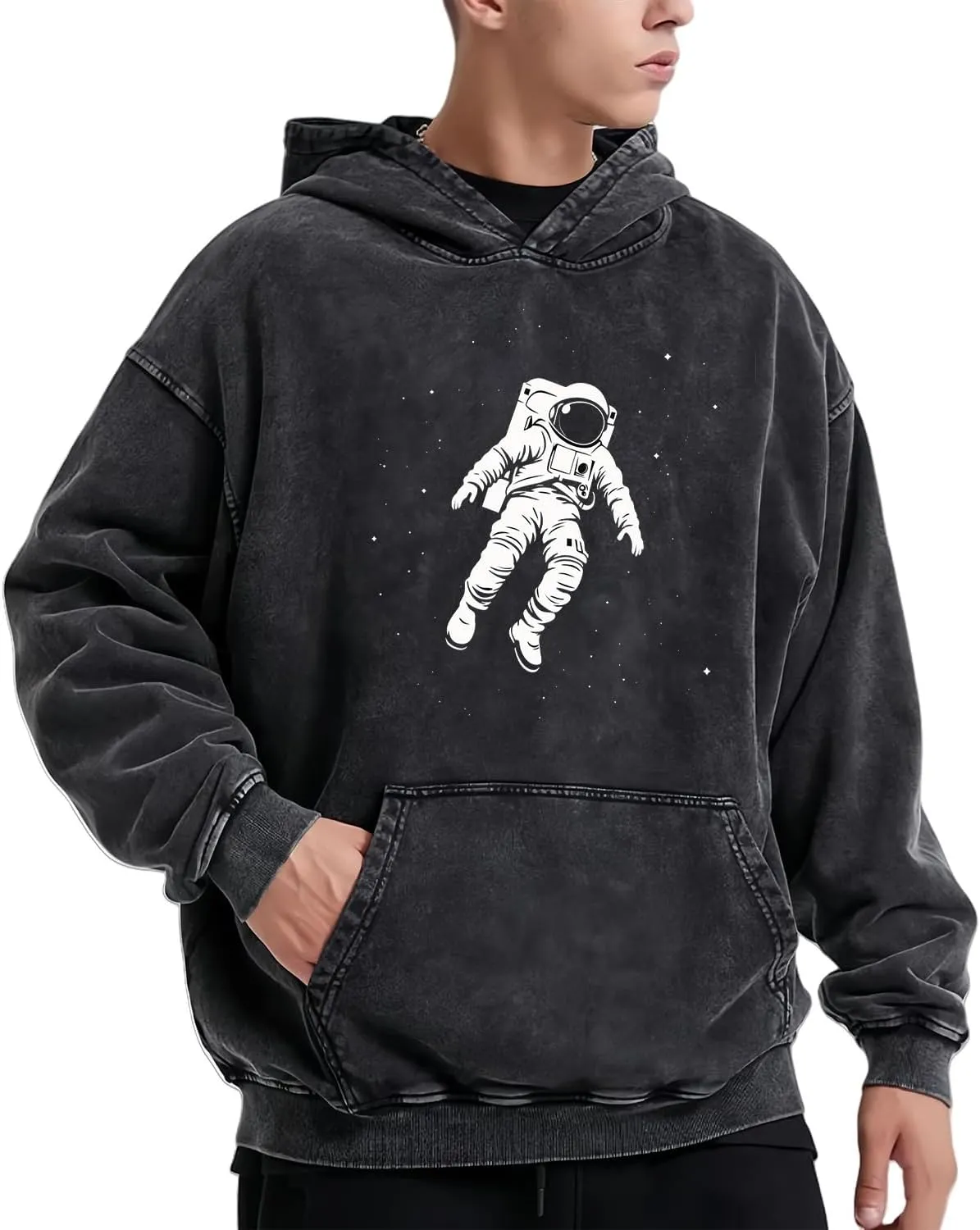 DUODUO Men's Acid Washe Graphic Hoodies Oversized Streetwear Vintage Pullover Top