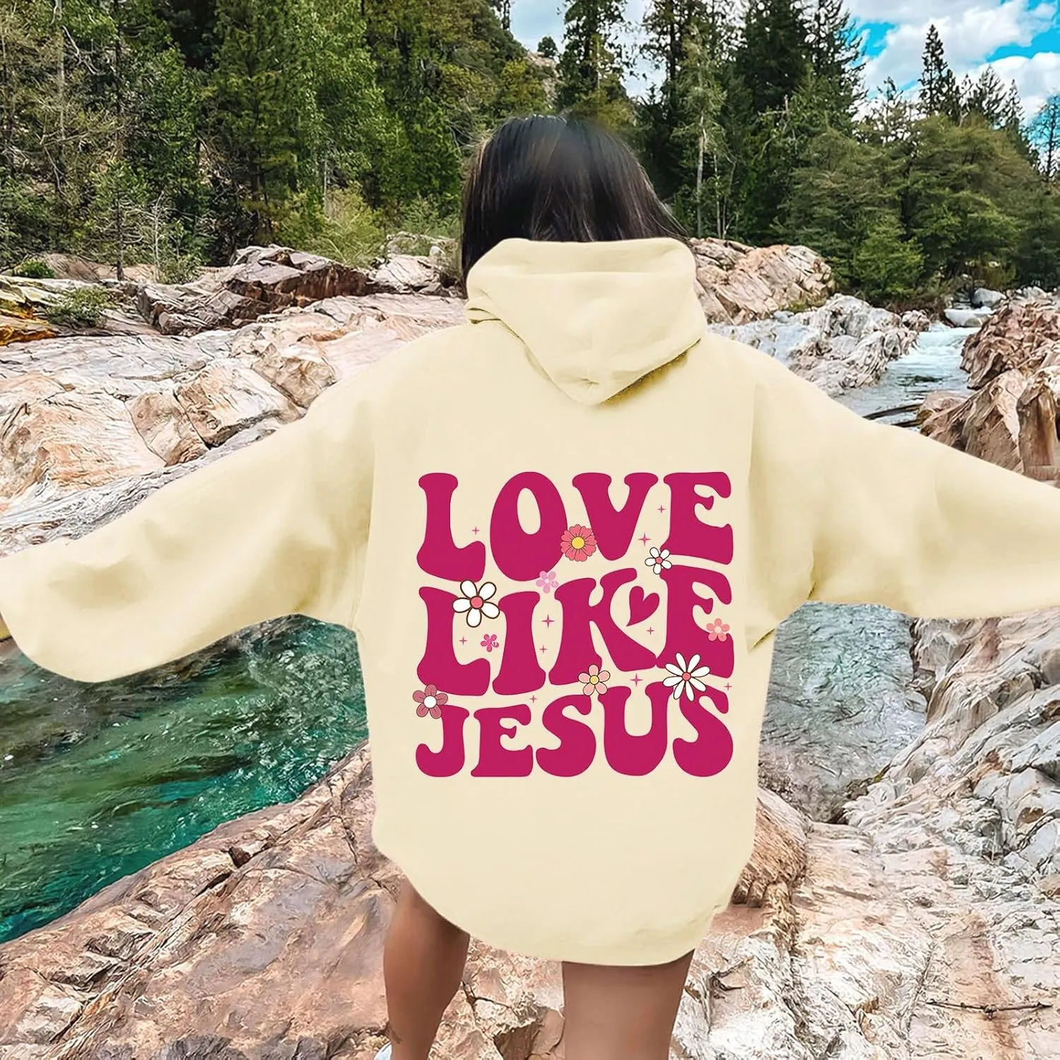 Faith Hope and Love Hoodie for Women 2024 Graphic Hoodie Cute Preppy Sweatshirt Long Sleeve Drawstring Tops With Pockets