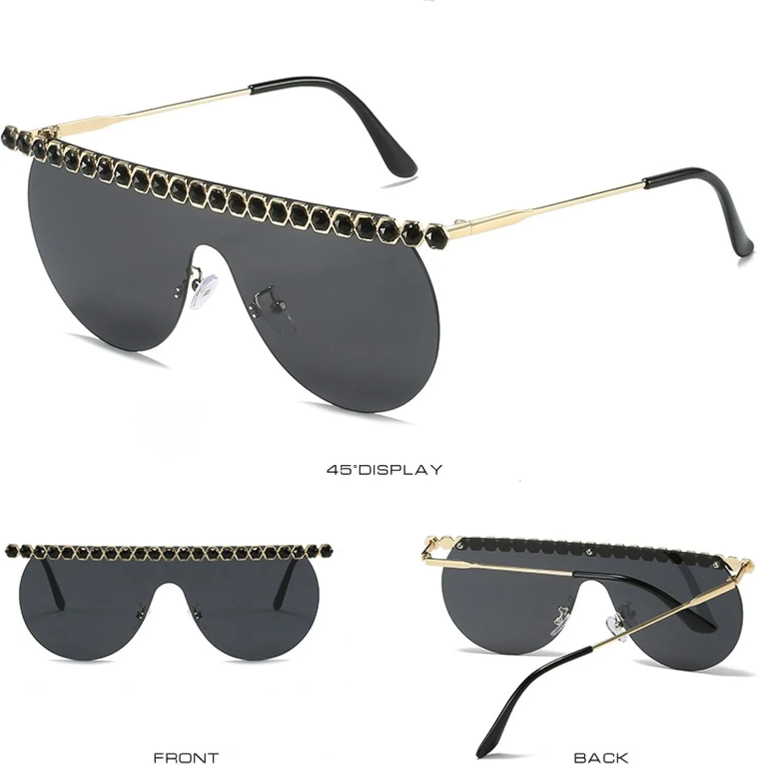 Fashion Luxury Siamese Rimless Sunglasses Women Vintage Rhinestone Eyeglasses Street Photography Uv400