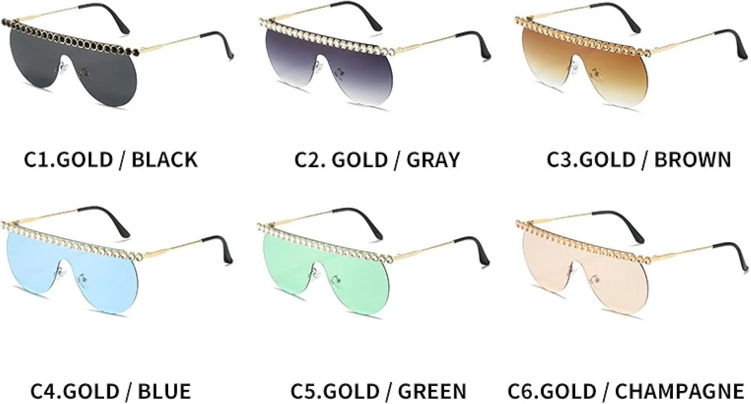 Fashion Luxury Siamese Rimless Sunglasses Women Vintage Rhinestone Eyeglasses Street Photography Uv400