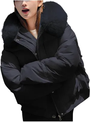 Faux Fur Puffer Jacket Women Cropped Fuzzy Comfy Warm Down Coats 2024 Winter Novelty Luxurious Short Fleece Overcoat