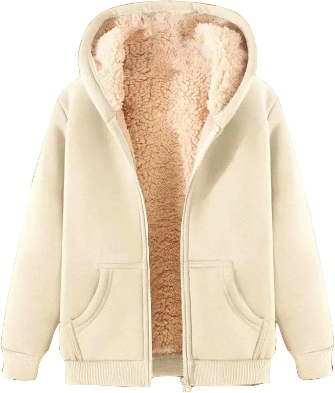 Fleece Hoodies for Women Full Zip Up Thick Sherpa Lined Sweatshirts Jacket Winter Warm Heavyweight Hooded Coat