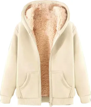Fleece Hoodies for Women Full Zip Up Thick Sherpa Lined Sweatshirts Jacket Winter Warm Heavyweight Hooded Coat