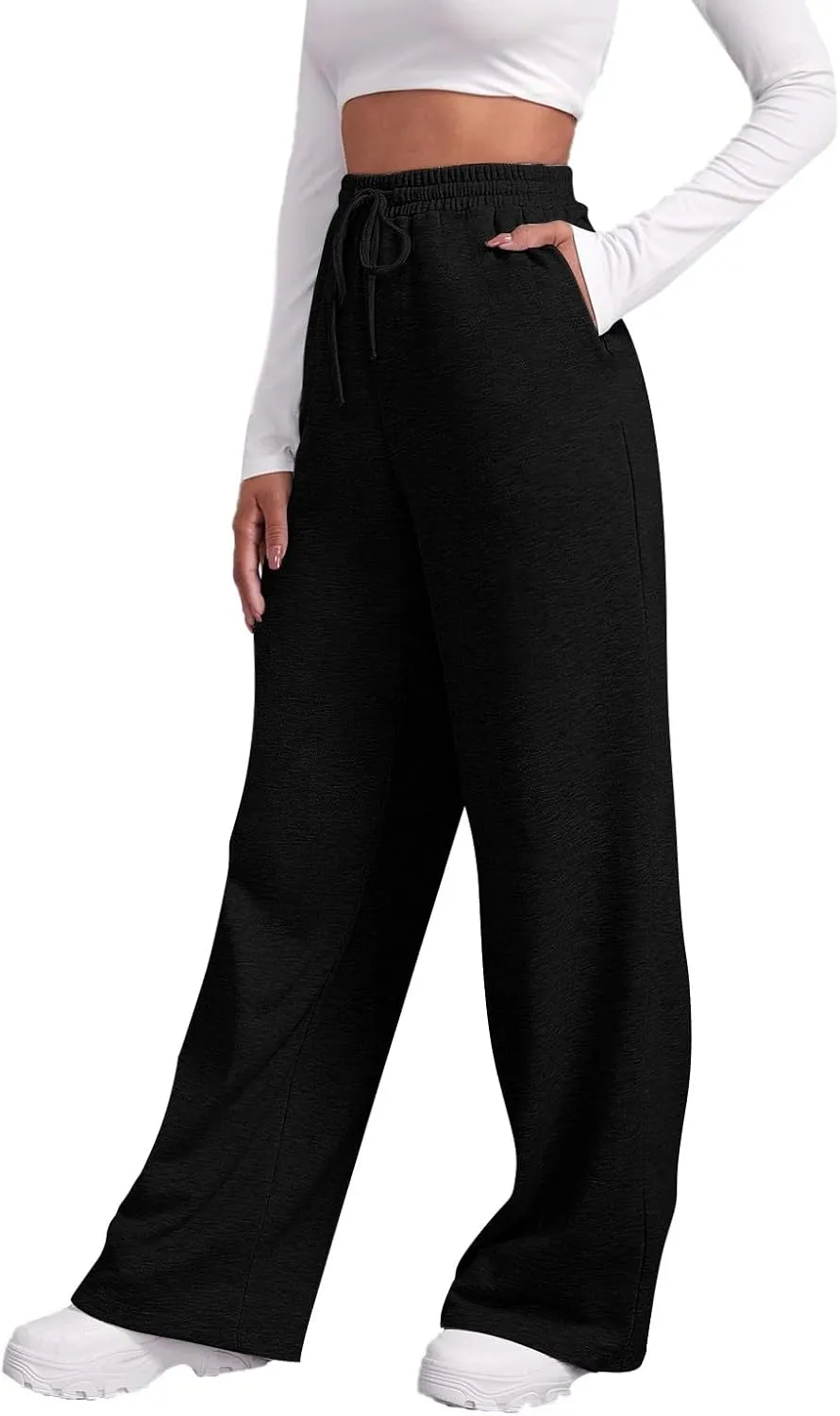 Fleece Lined Sweatpants Women Tall with Pocket Solid Color Trousers Stretchy Flowy Pants for Women High Rise Pants
