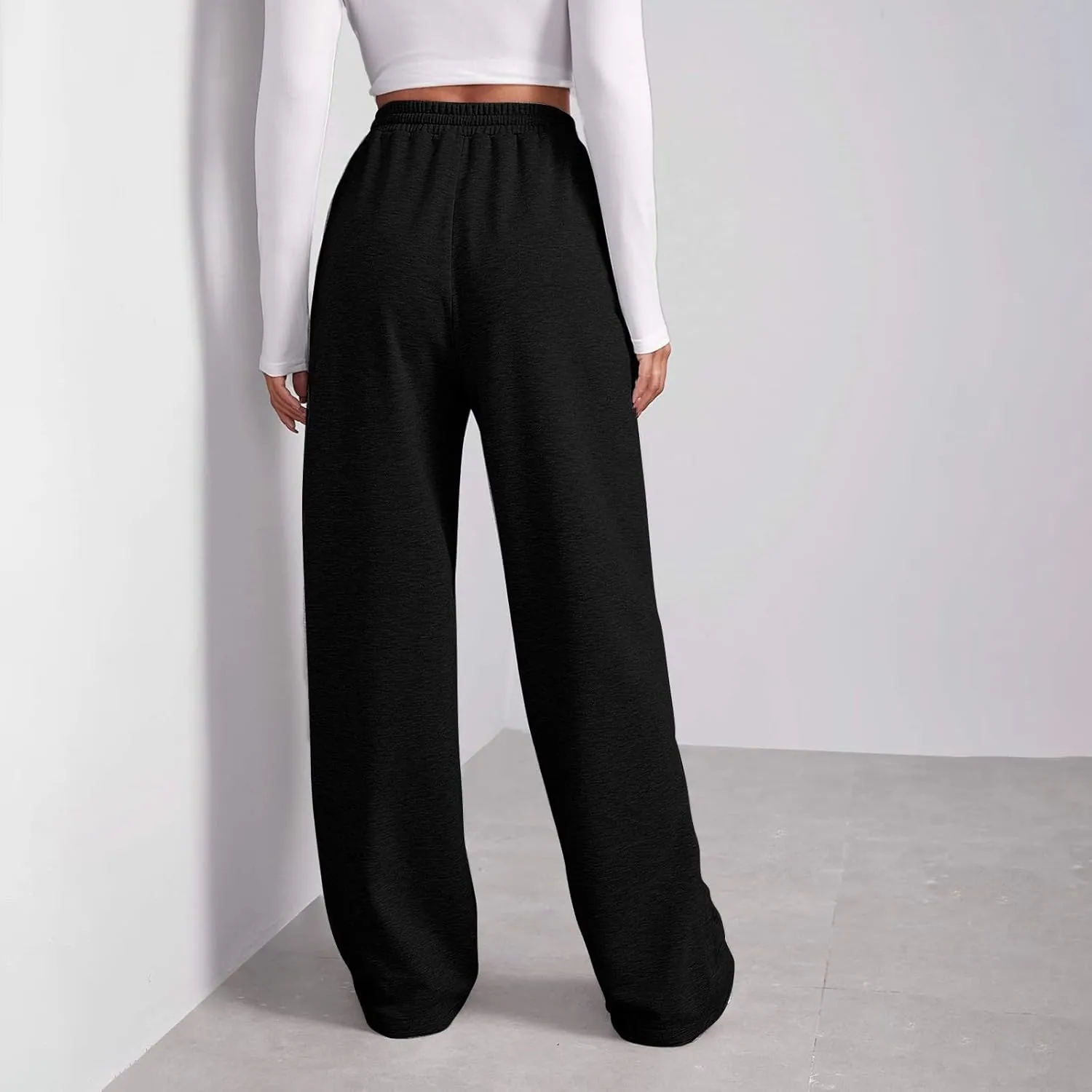 Fleece Lined Sweatpants Women Tall with Pocket Solid Color Trousers Stretchy Flowy Pants for Women High Rise Pants