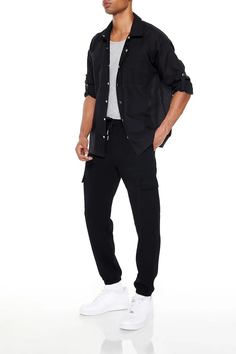 Forever 21 Men's Textured Cargo Joggers