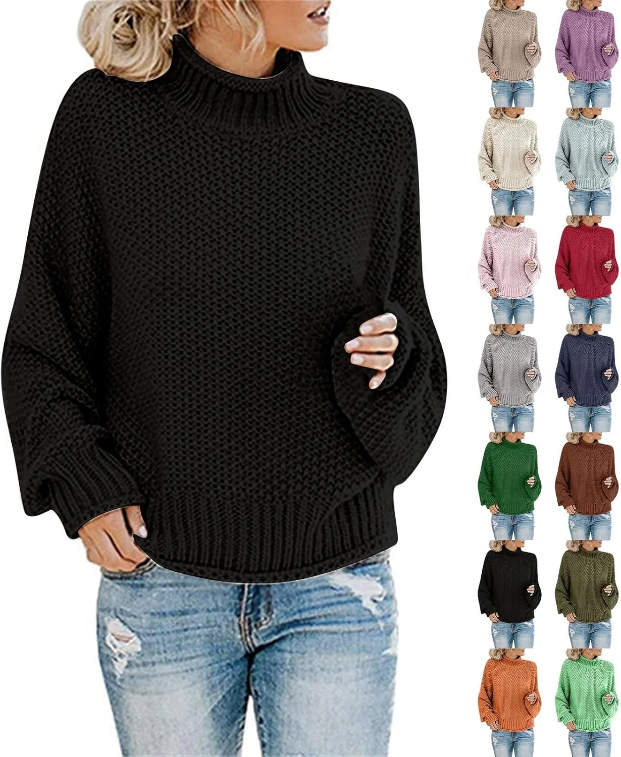 GIERIDUC Womens Pullover Sweater Plus Size Sweatshirt for Women Mock Neck Long Sleeve Casual Loose Knitted Shirt Tops