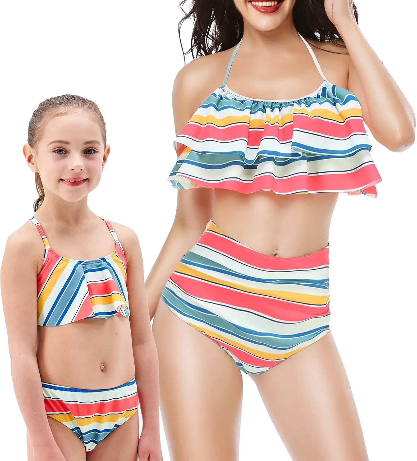 Girls Two Piece Swimsuits Rainbow Bikini Sets Adjustable Strap Bathing Suits