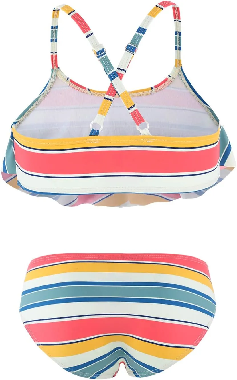 Girls Two Piece Swimsuits Rainbow Bikini Sets Adjustable Strap Bathing Suits