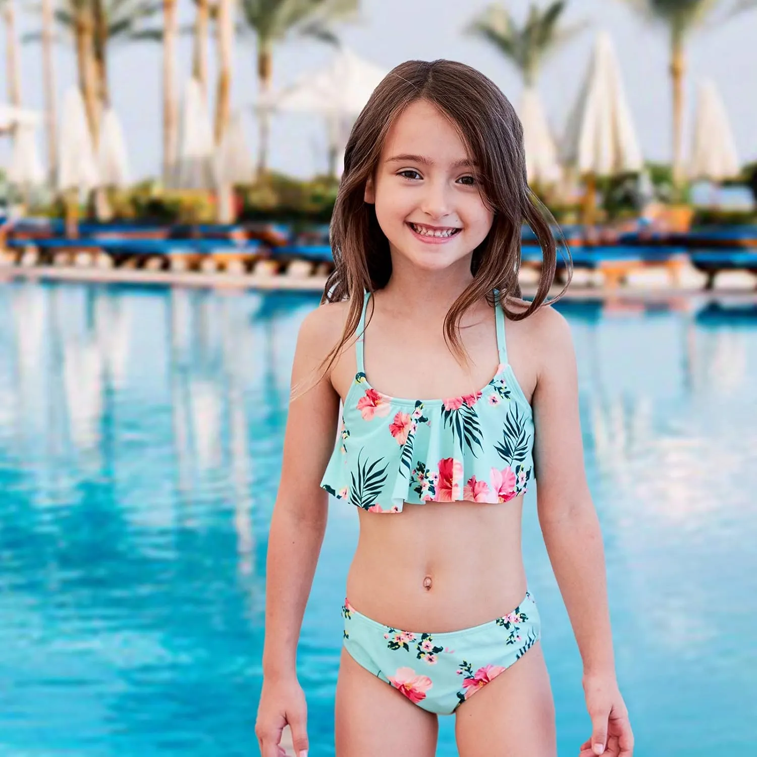 Girls Two Piece Swimsuits Rainbow Bikini Sets Adjustable Strap Bathing Suits