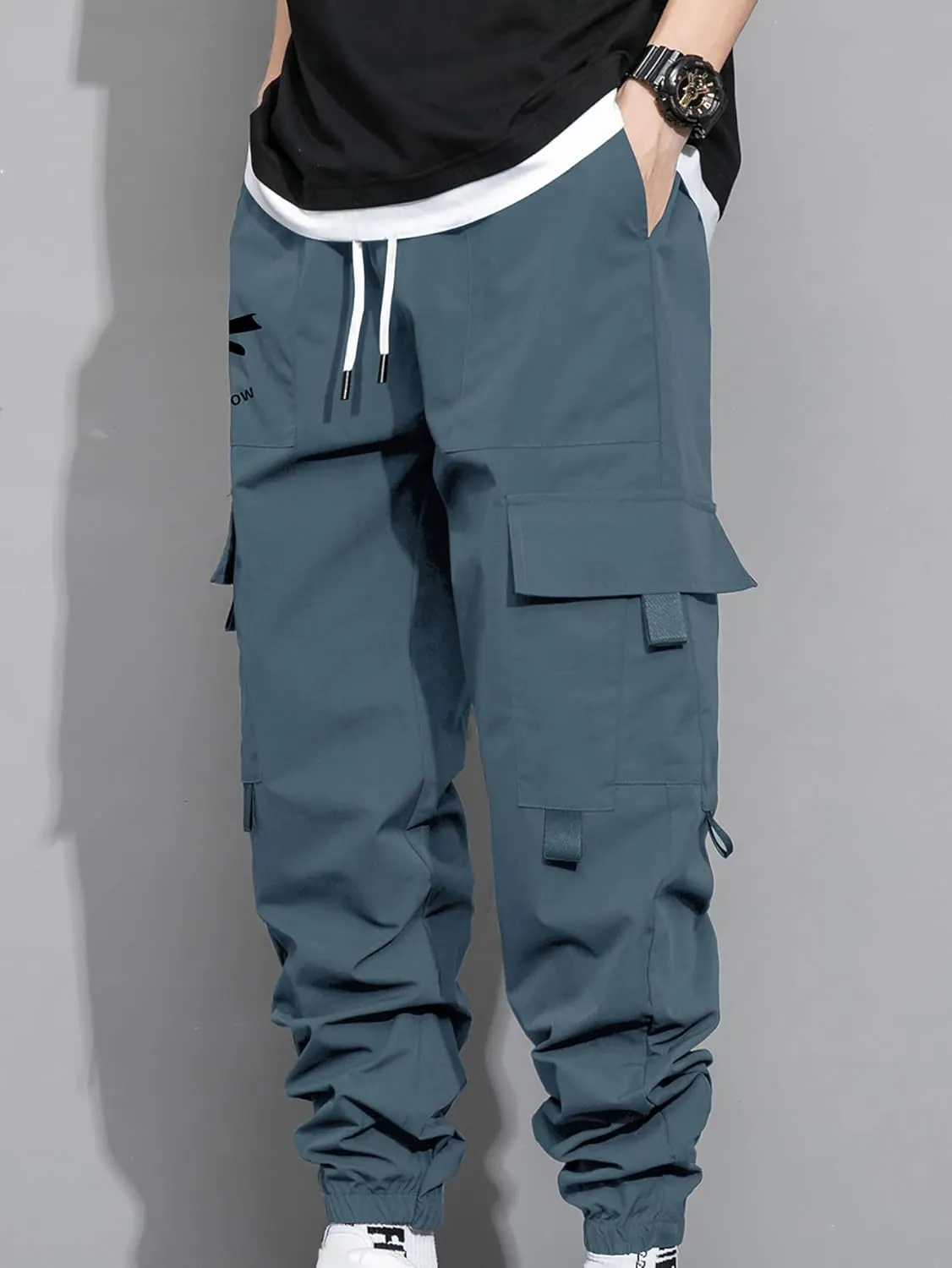 GORGLITTER Men's Graphic Cargo Pants Casual Drawstring Multiple Pocket High Waisted Street Pants