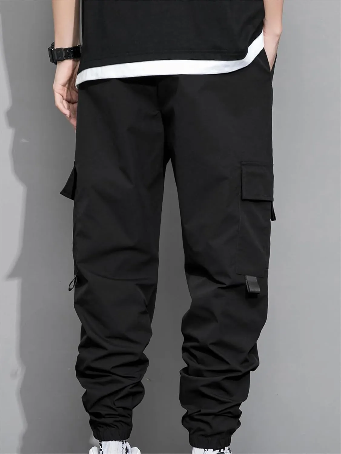 GORGLITTER Men's Graphic Cargo Pants Casual Drawstring Multiple Pocket High Waisted Street Pants