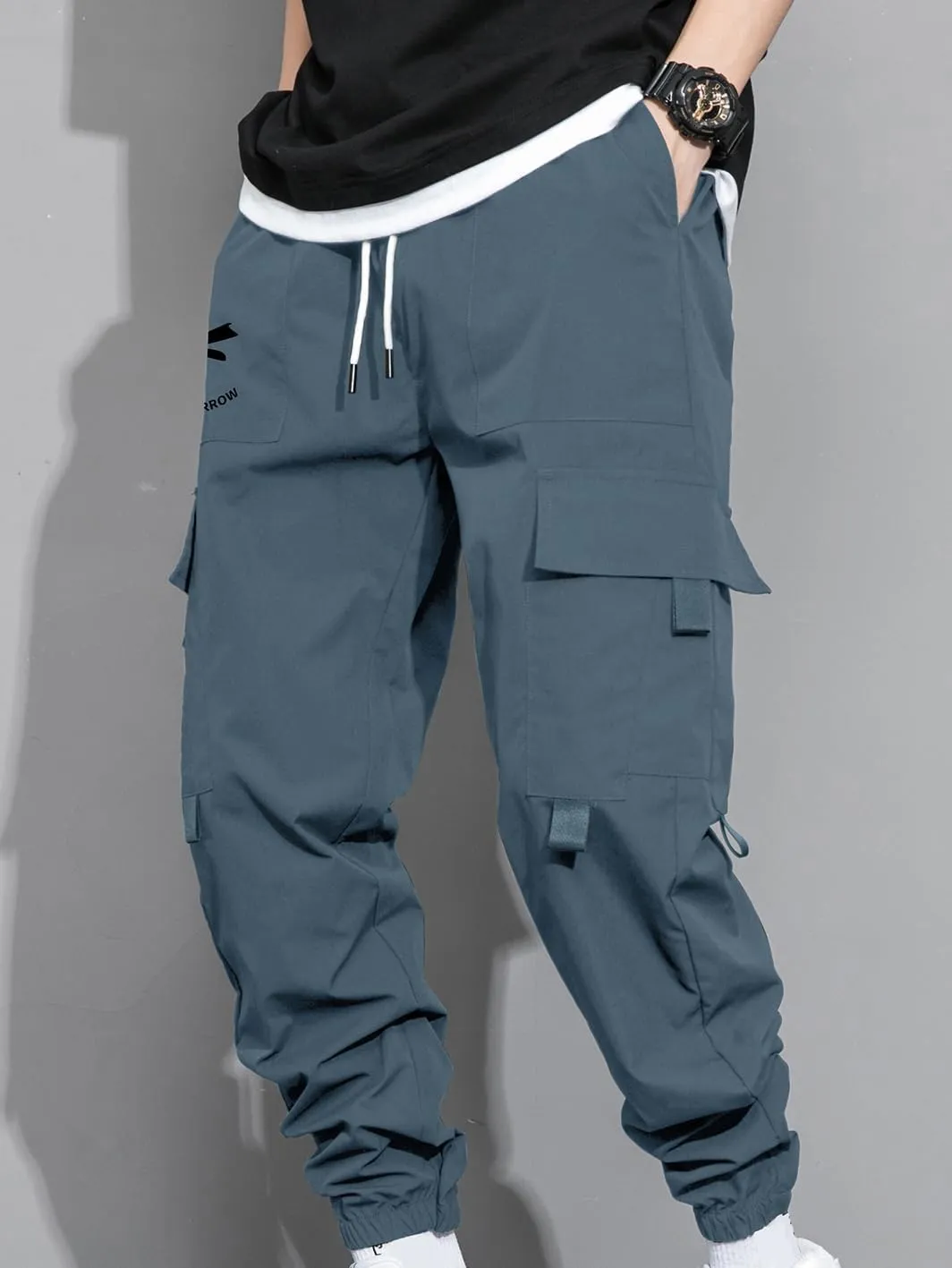 GORGLITTER Men's Graphic Cargo Pants Casual Drawstring Multiple Pocket High Waisted Street Pants