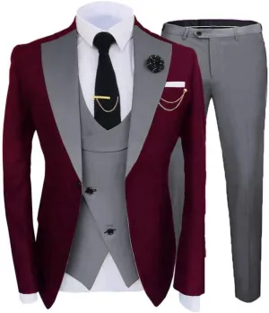 Groom Suits for Wedding 2024 Mens Suits Slim Fit Burgundy Tuxedo Suit Set for Party JXZ089